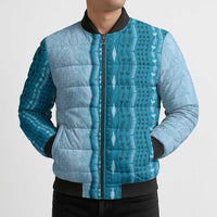 Vintage Cobalt Blue Hawaiian Traditional Kapa Mix Flowers Lei Bomber Puffer Jacket LT7 - Polynesian Pride