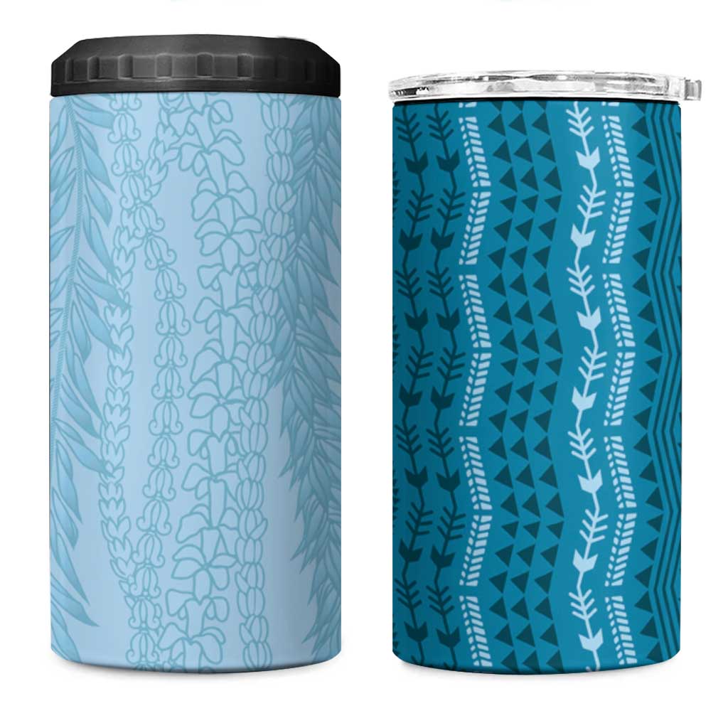 Vintage Cobalt Blue Hawaiian Traditional Kapa Mix Flowers Lei 4 in 1 Can Cooler Tumbler LT7 One Size: 16 oz Cobalt Blue - Polynesian Pride