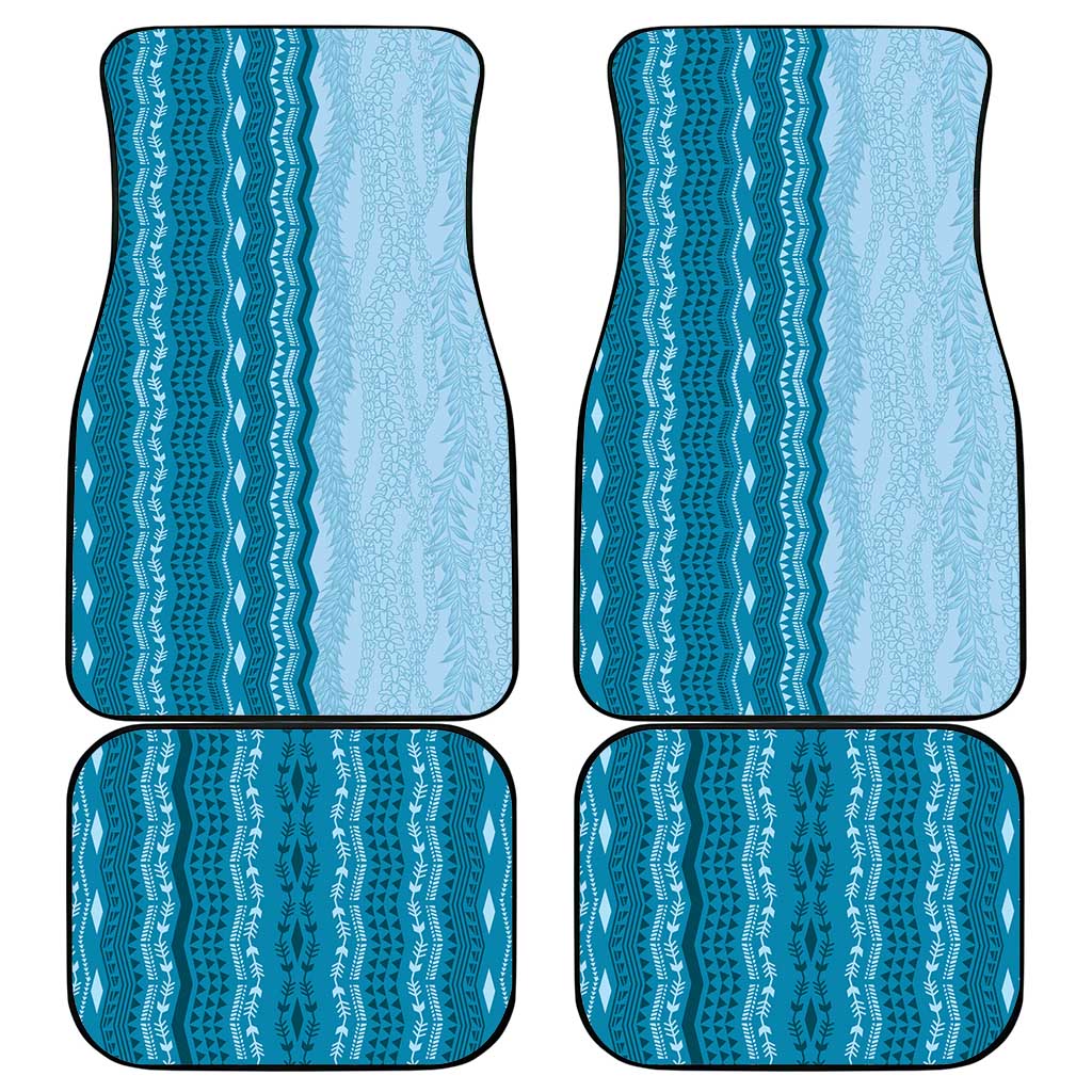 Vintage Cobalt Blue Hawaiian Traditional Kapa Mix Flowers Lei Car Mats LT7 - Polynesian Pride