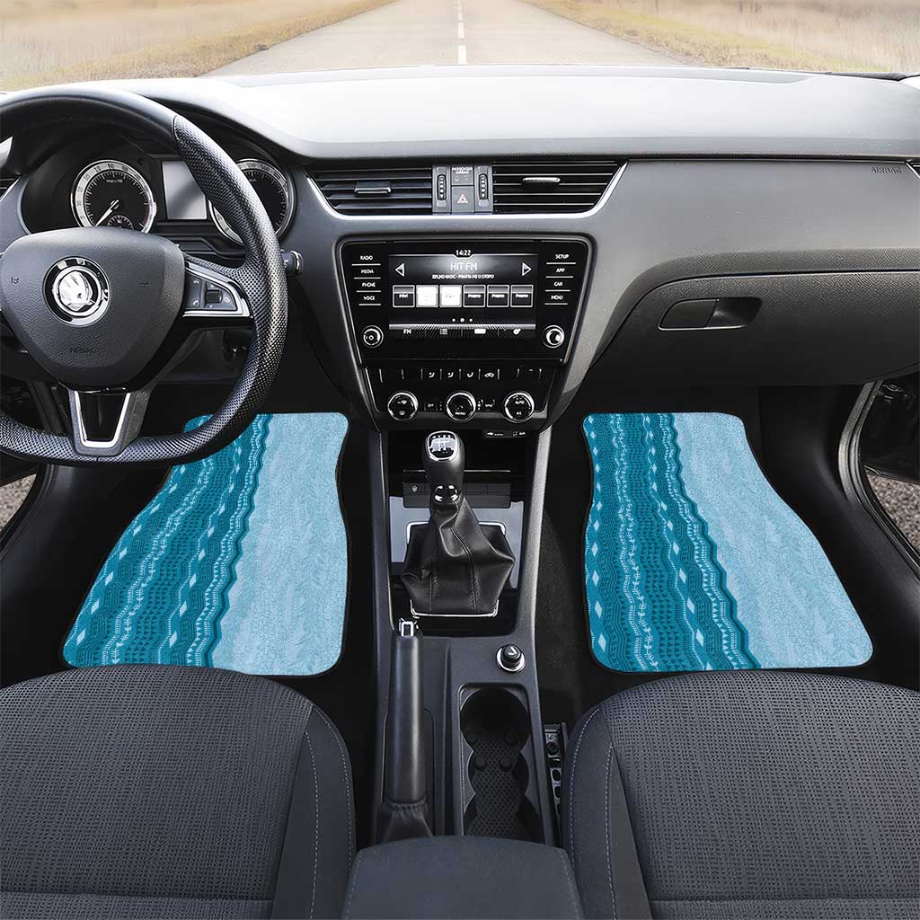 Vintage Cobalt Blue Hawaiian Traditional Kapa Mix Flowers Lei Car Mats LT7 Set 2pcs - Front Cobalt Blue - Polynesian Pride