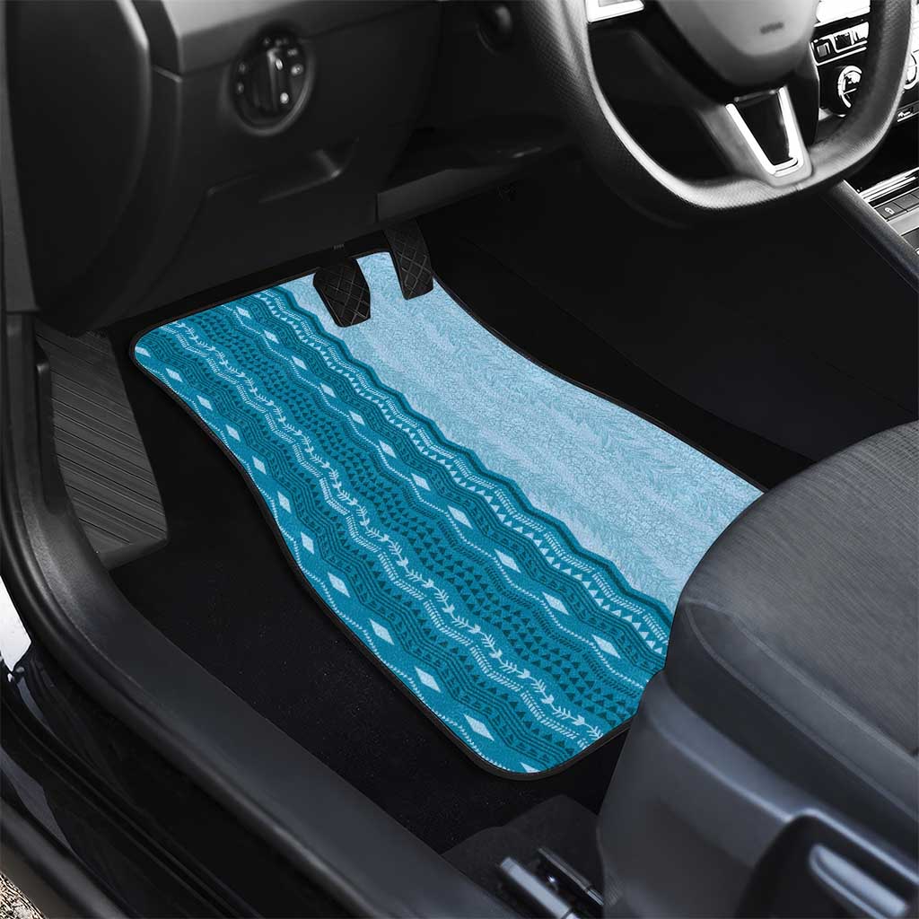 Vintage Cobalt Blue Hawaiian Traditional Kapa Mix Flowers Lei Car Mats LT7 - Polynesian Pride