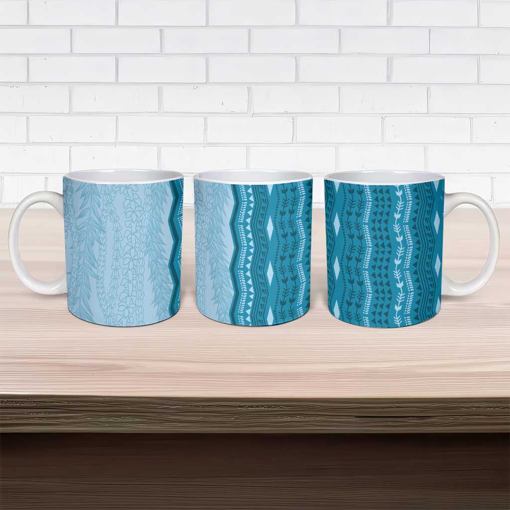 Vintage Cobalt Blue Hawaiian Traditional Kapa Mix Flowers Lei Ceramic Mug LT7 - Polynesian Pride