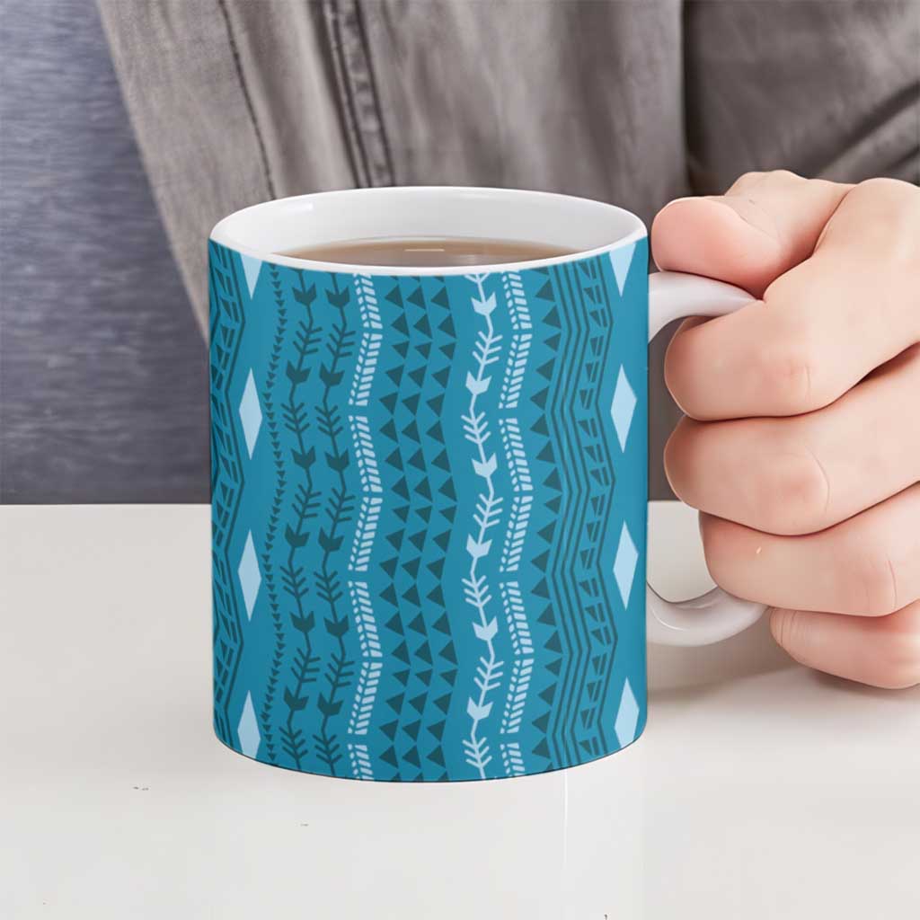 Vintage Cobalt Blue Hawaiian Traditional Kapa Mix Flowers Lei Ceramic Mug LT7 - Polynesian Pride