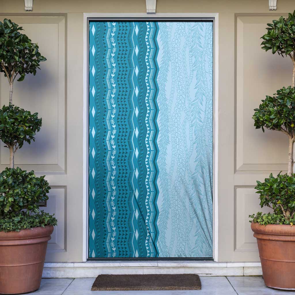 Vintage Cobalt Blue Hawaiian Traditional Kapa Mix Flowers Lei Door Cover LT7 Cobalt Blue - Polynesian Pride