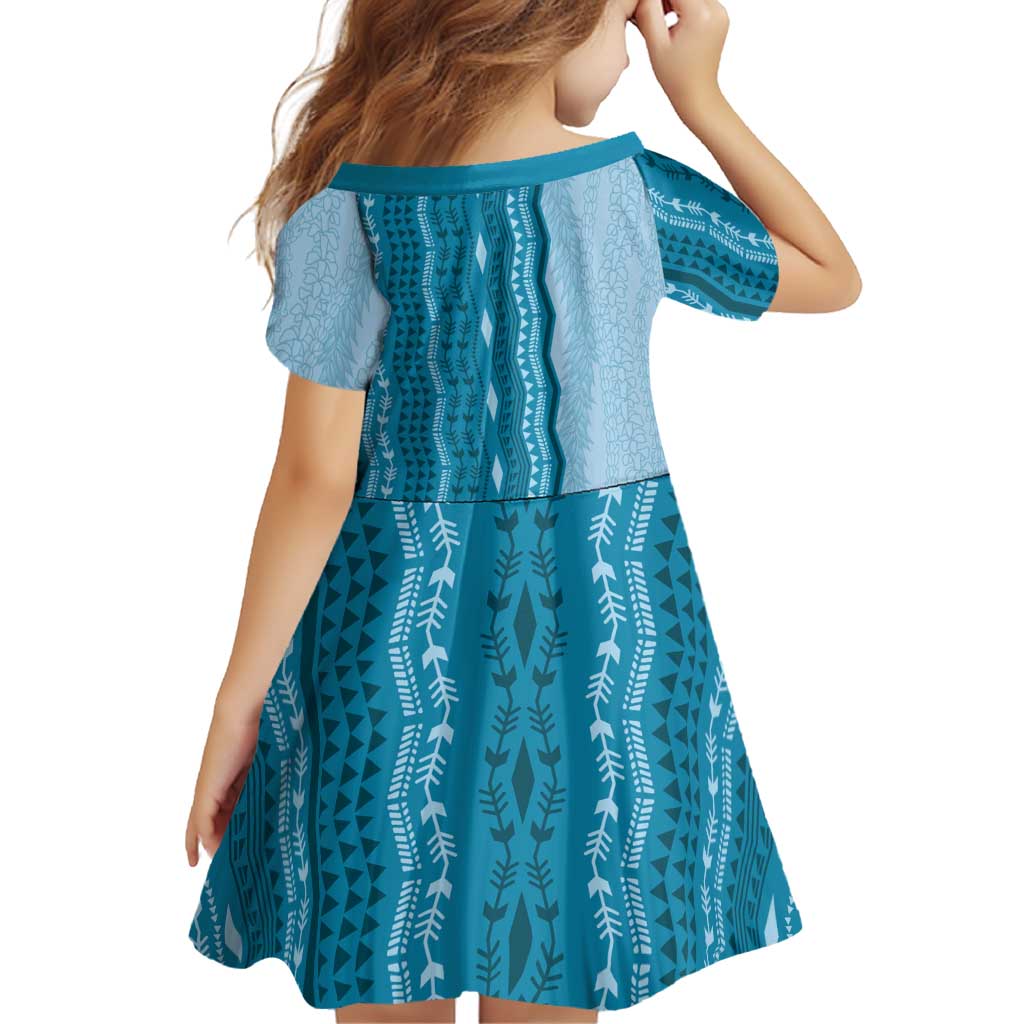 Vintage Cobalt Blue Hawaiian Traditional Kapa Mix Flowers Lei Family Matching Off Shoulder Short Dress and Hawaiian Shirt