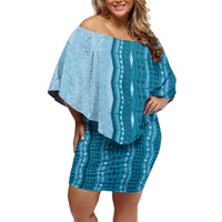 Vintage Cobalt Blue Hawaiian Traditional Kapa Mix Flowers Lei Family Matching Off Shoulder Short Dress and Hawaiian Shirt