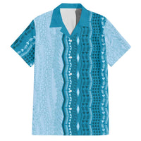 Vintage Cobalt Blue Hawaiian Traditional Kapa Mix Flowers Lei Family Matching Puletasi and Hawaiian Shirt