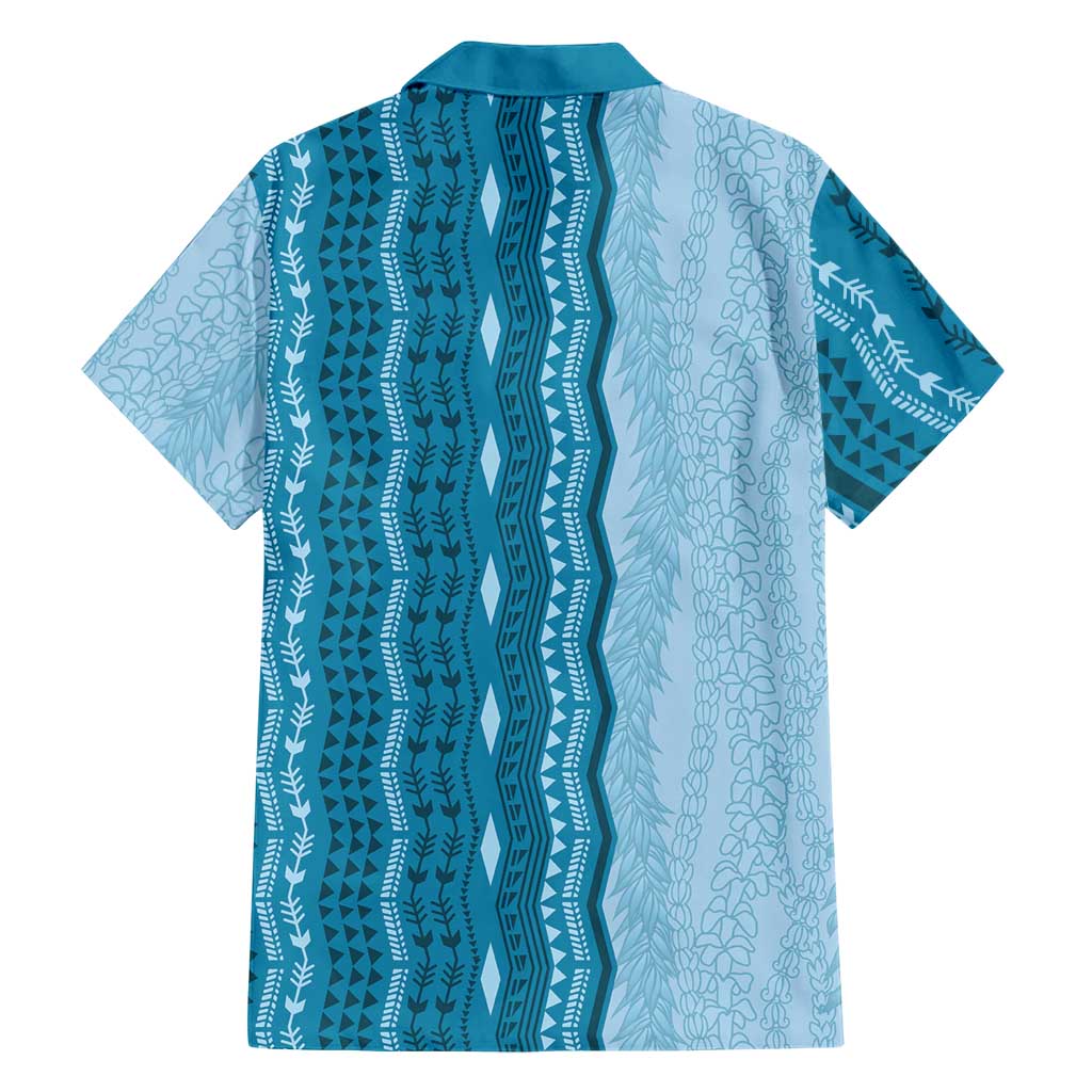 Vintage Cobalt Blue Hawaiian Traditional Kapa Mix Flowers Lei Family Matching Summer Maxi Dress and Hawaiian Shirt