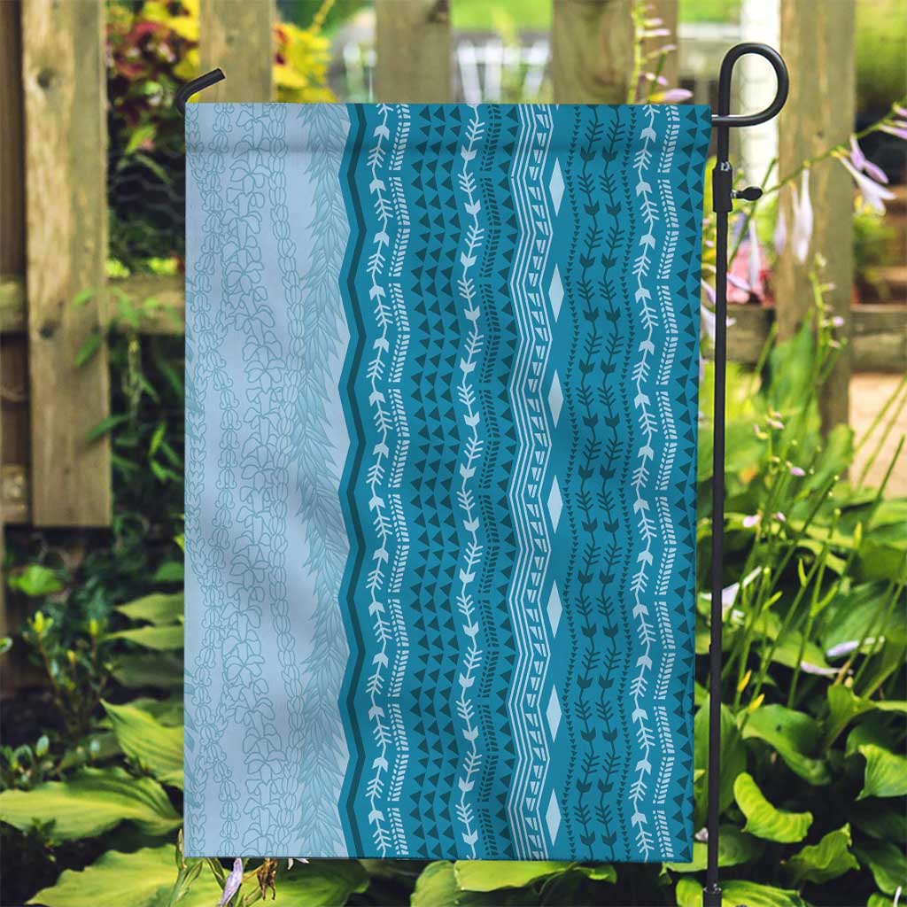Vintage Cobalt Blue Hawaiian Traditional Kapa Mix Flowers Lei Garden Flag LT7 Garden Flag Cobalt Blue - Polynesian Pride