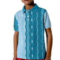 Vintage Cobalt Blue Hawaiian Traditional Kapa Mix Flowers Lei Kid Polo Shirt