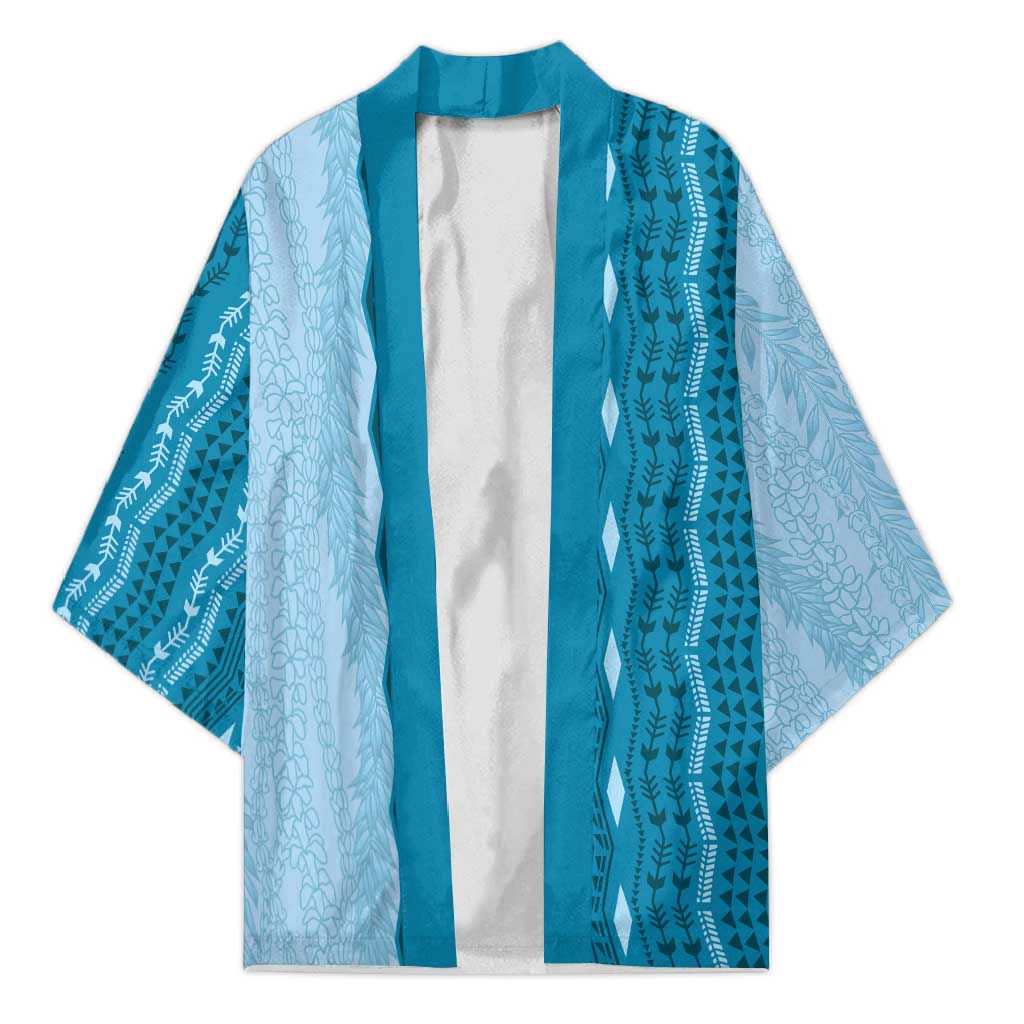 Vintage Cobalt Blue Hawaiian Traditional Kapa Mix Flowers Lei Kimono LT7 Unisex Cobalt Blue - Polynesian Pride
