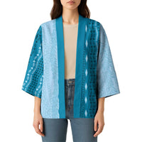 Vintage Cobalt Blue Hawaiian Traditional Kapa Mix Flowers Lei Kimono LT7 - Polynesian Pride