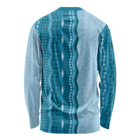 Vintage Cobalt Blue Hawaiian Traditional Kapa Mix Flowers Lei Long Sleeve Shirt