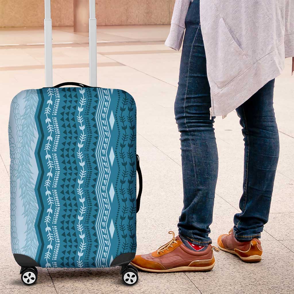Vintage Cobalt Blue Hawaiian Traditional Kapa Mix Flowers Lei Luggage Cover LT7 Cobalt Blue - Polynesian Pride