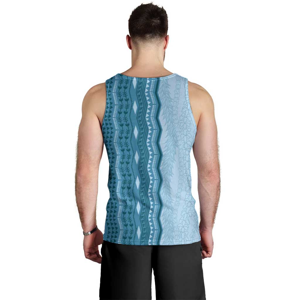 Vintage Cobalt Blue Hawaiian Traditional Kapa Mix Flowers Lei Men Tank Top LT7 - Polynesian Pride
