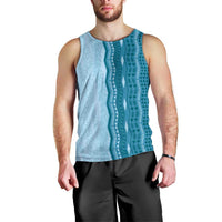 Vintage Cobalt Blue Hawaiian Traditional Kapa Mix Flowers Lei Men Tank Top LT7 - Polynesian Pride