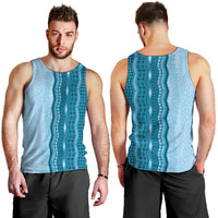 Vintage Cobalt Blue Hawaiian Traditional Kapa Mix Flowers Lei Men Tank Top LT7 - Polynesian Pride