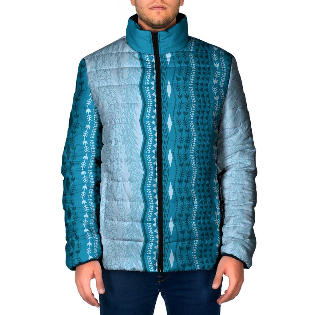 Vintage Cobalt Blue Hawaiian Traditional Kapa Mix Flowers Lei Padded Jacket LT7 Men Cobalt Blue - Polynesian Pride