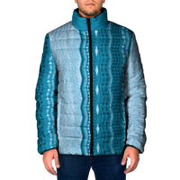 Vintage Cobalt Blue Hawaiian Traditional Kapa Mix Flowers Lei Padded Jacket LT7 Men Cobalt Blue - Polynesian Pride