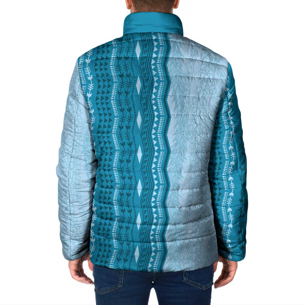 Vintage Cobalt Blue Hawaiian Traditional Kapa Mix Flowers Lei Padded Jacket LT7 - Polynesian Pride
