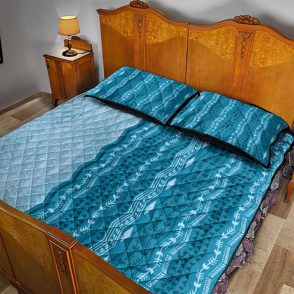 Vintage Cobalt Blue Hawaiian Traditional Kapa Mix Flowers Lei Quilt Bed Set LT7 - Polynesian Pride