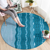 Vintage Cobalt Blue Hawaiian Traditional Kapa Mix Flowers Lei Round Carpet LT7 - Polynesian Pride