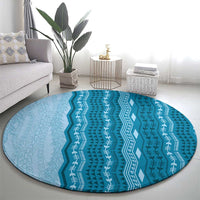 Vintage Cobalt Blue Hawaiian Traditional Kapa Mix Flowers Lei Round Carpet LT7 - Polynesian Pride