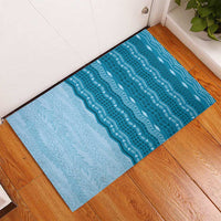 Vintage Cobalt Blue Hawaiian Traditional Kapa Mix Flowers Lei Rubber Doormat LT7 - Polynesian Pride
