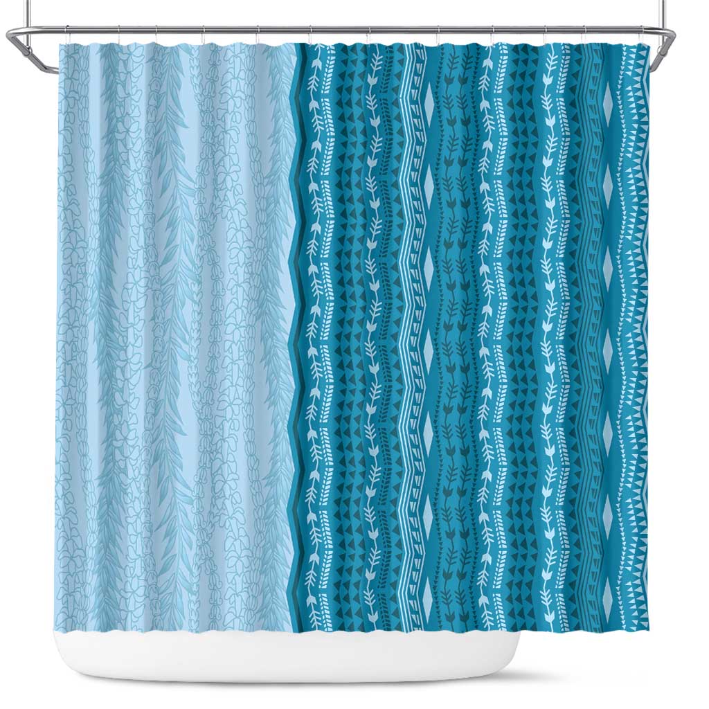 Vintage Cobalt Blue Hawaiian Traditional Kapa Mix Flowers Lei Shower Curtain LT7 Cobalt Blue - Polynesian Pride