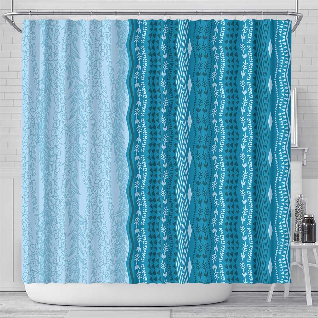 Vintage Cobalt Blue Hawaiian Traditional Kapa Mix Flowers Lei Shower Curtain LT7 - Polynesian Pride