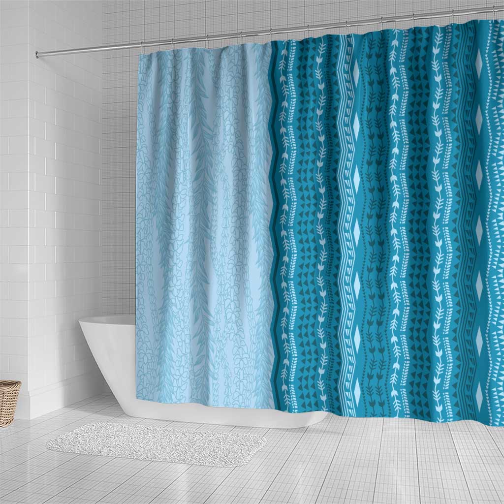 Vintage Cobalt Blue Hawaiian Traditional Kapa Mix Flowers Lei Shower Curtain LT7 - Polynesian Pride