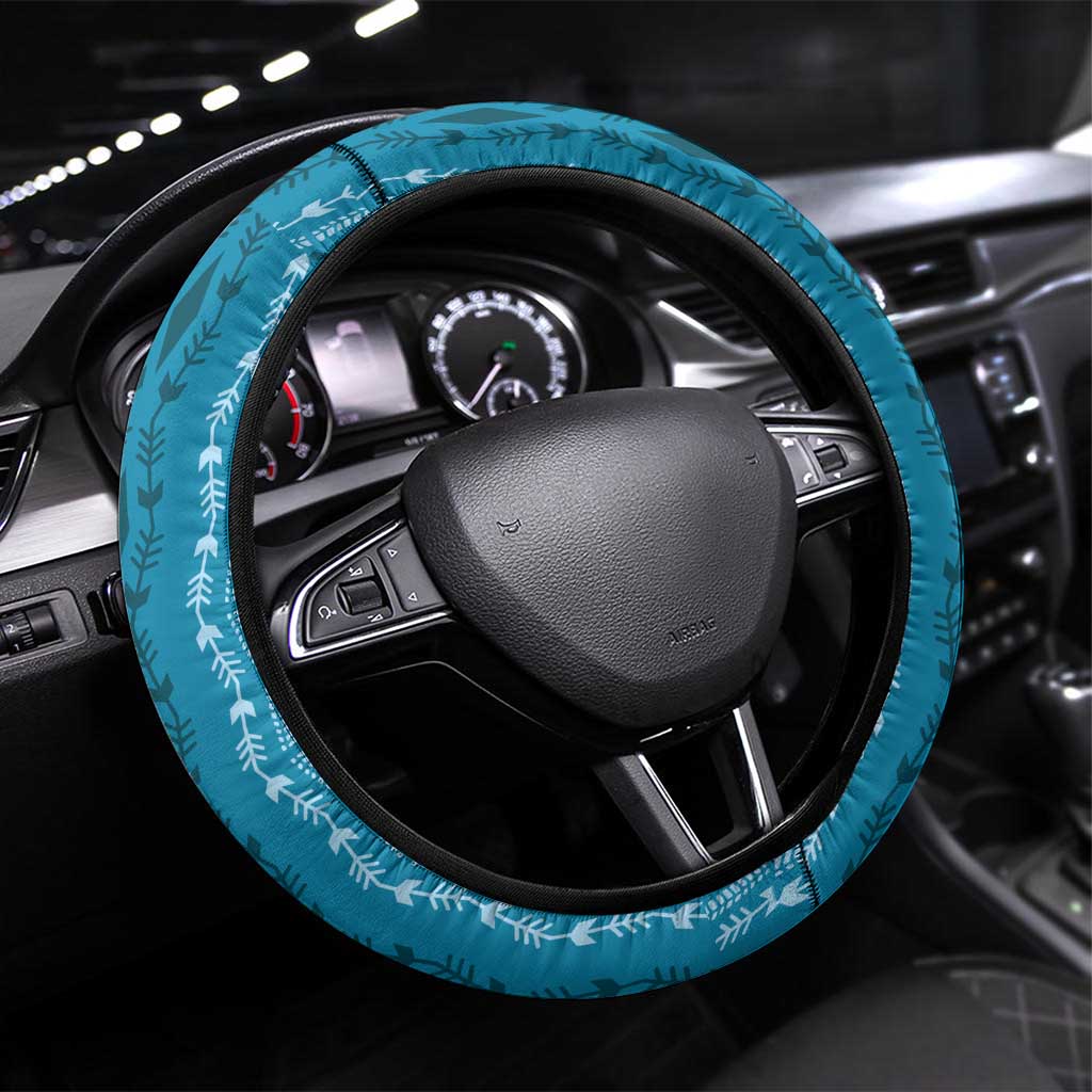 Vintage Cobalt Blue Hawaiian Traditional Kapa Mix Flowers Lei Steering Wheel Cover LT7 Universal Fit Cobalt Blue - Polynesian Pride