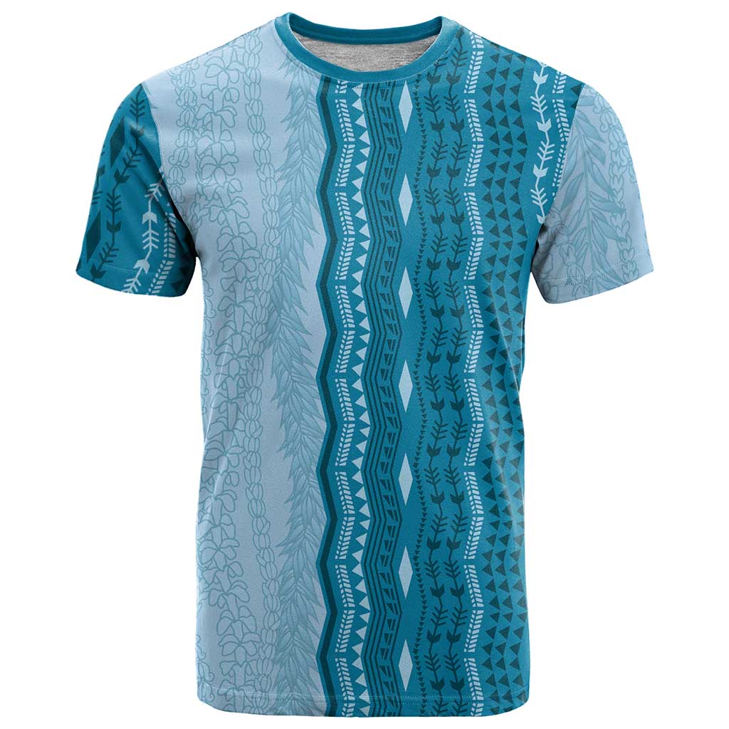 Vintage Cobalt Blue Hawaiian Traditional Kapa Mix Flowers Lei T Shirt LT7 Cobalt Blue - Polynesian Pride