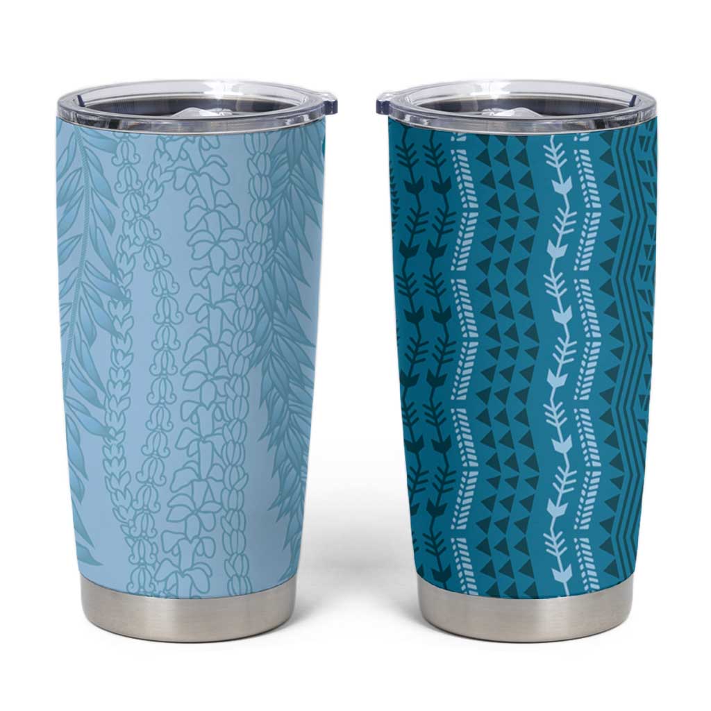 Vintage Cobalt Blue Hawaiian Traditional Kapa Mix Flowers Lei Tumbler Cup LT7 Cobalt Blue - Polynesian Pride