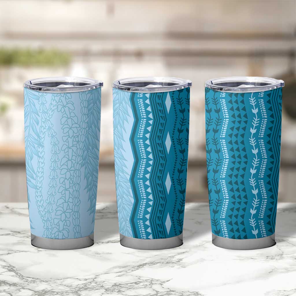 Vintage Cobalt Blue Hawaiian Traditional Kapa Mix Flowers Lei Tumbler Cup LT7 - Polynesian Pride