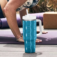 Vintage Cobalt Blue Hawaiian Traditional Kapa Mix Flowers Lei Tumbler With Handle