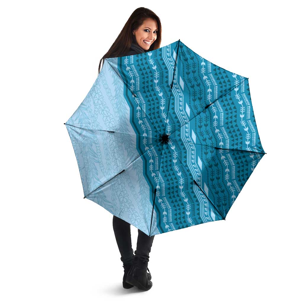 Vintage Cobalt Blue Hawaiian Traditional Kapa Mix Flowers Lei Umbrella