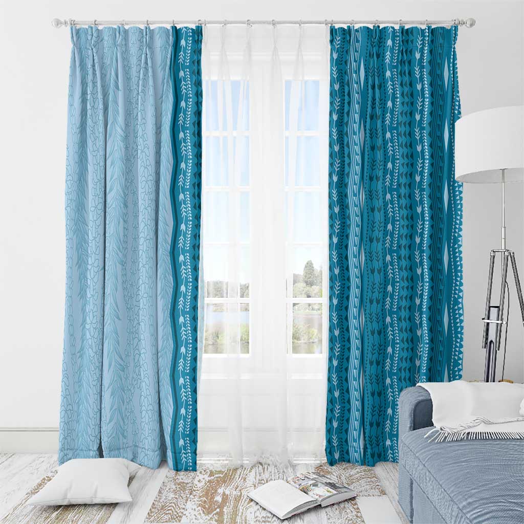 Vintage Cobalt Blue Hawaiian Traditional Kapa Mix Flowers Lei Window Curtain LT7 - Polynesian Pride