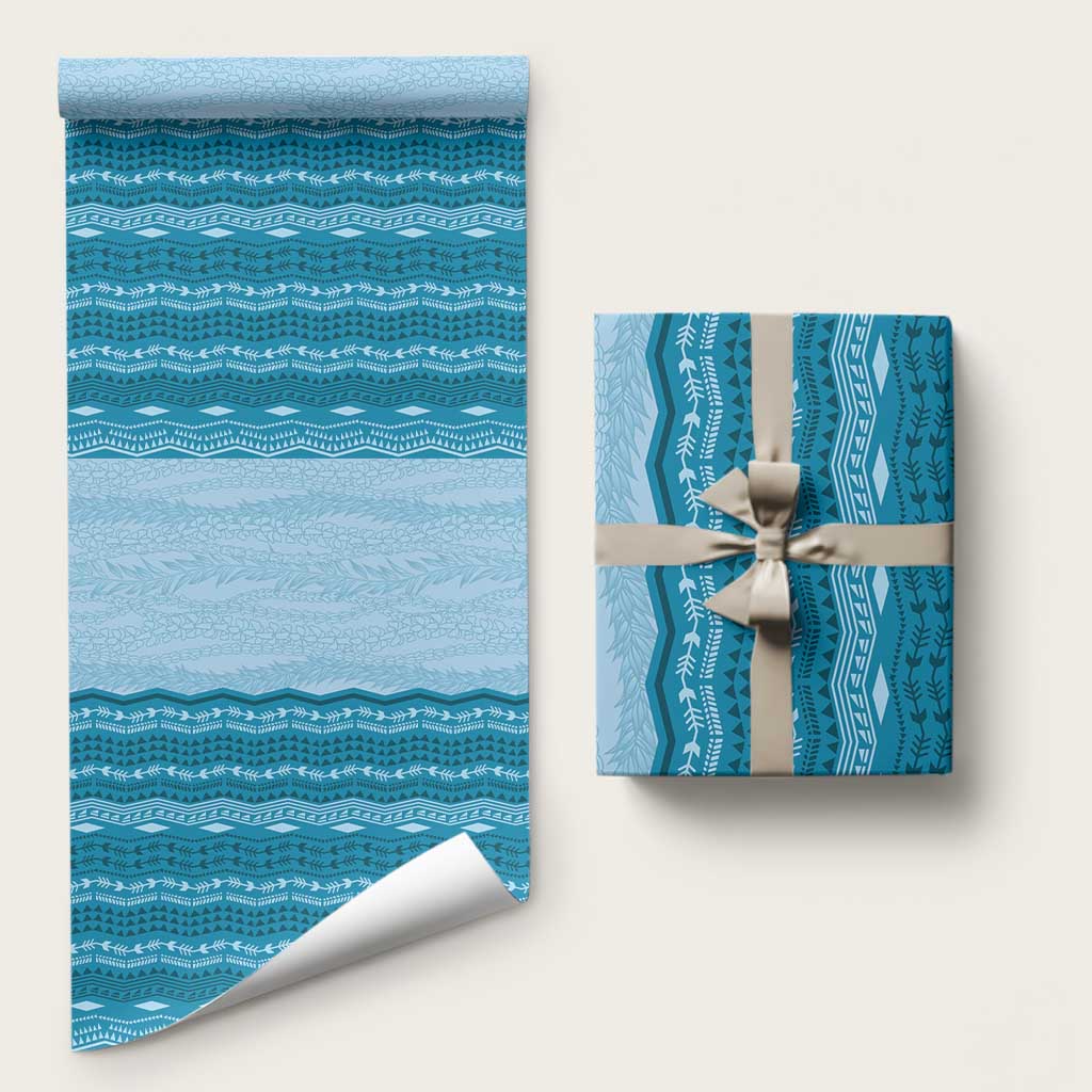 Vintage Cobalt Blue Hawaiian Traditional Kapa Mix Flowers Lei Wrapping Paper LT7 58" × 23" Cobalt Blue - Polynesian Pride