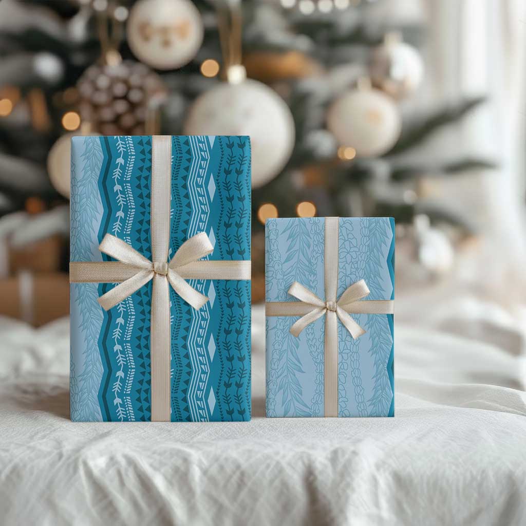Vintage Cobalt Blue Hawaiian Traditional Kapa Mix Flowers Lei Wrapping Paper LT7 - Polynesian Pride