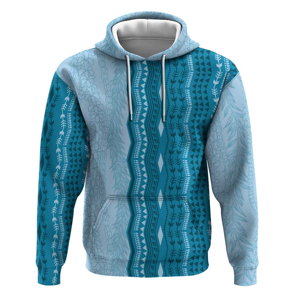 Vintage Cobalt Blue Hawaiian Traditional Kapa Mix Flowers Lei Zip Hoodie LT7 Pullover Hoodie Cobalt Blue - Polynesian Pride