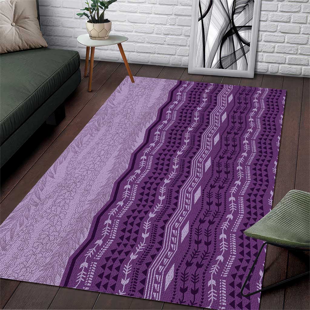 Vintage Violet Hawaiian Traditional Kapa Mix Flowers Lei Area Rug LT7 Violet - Polynesian Pride
