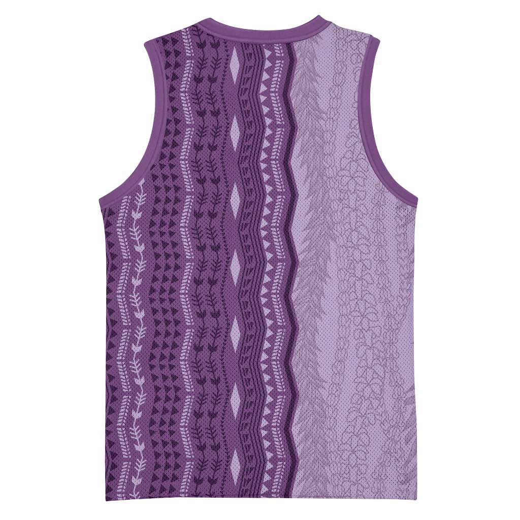 Vintage Violet Hawaiian Traditional Kapa Mix Flowers Lei Basketball Jersey LT7 - Polynesian Pride