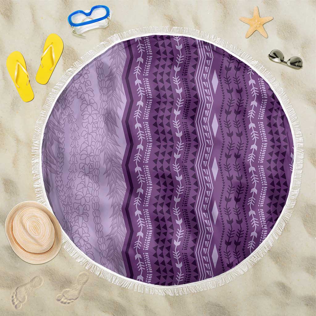 Vintage Violet Hawaiian Traditional Kapa Mix Flowers Lei Beach Blanket LT7 One Size 150cm Violet - Polynesian Pride