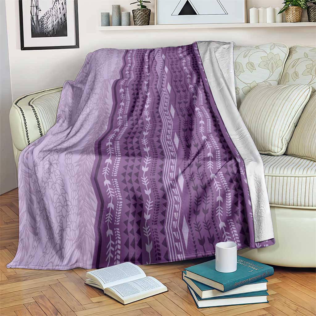 Vintage Violet Hawaiian Traditional Kapa Mix Flowers Lei Blanket LT7 Violet - Polynesian Pride