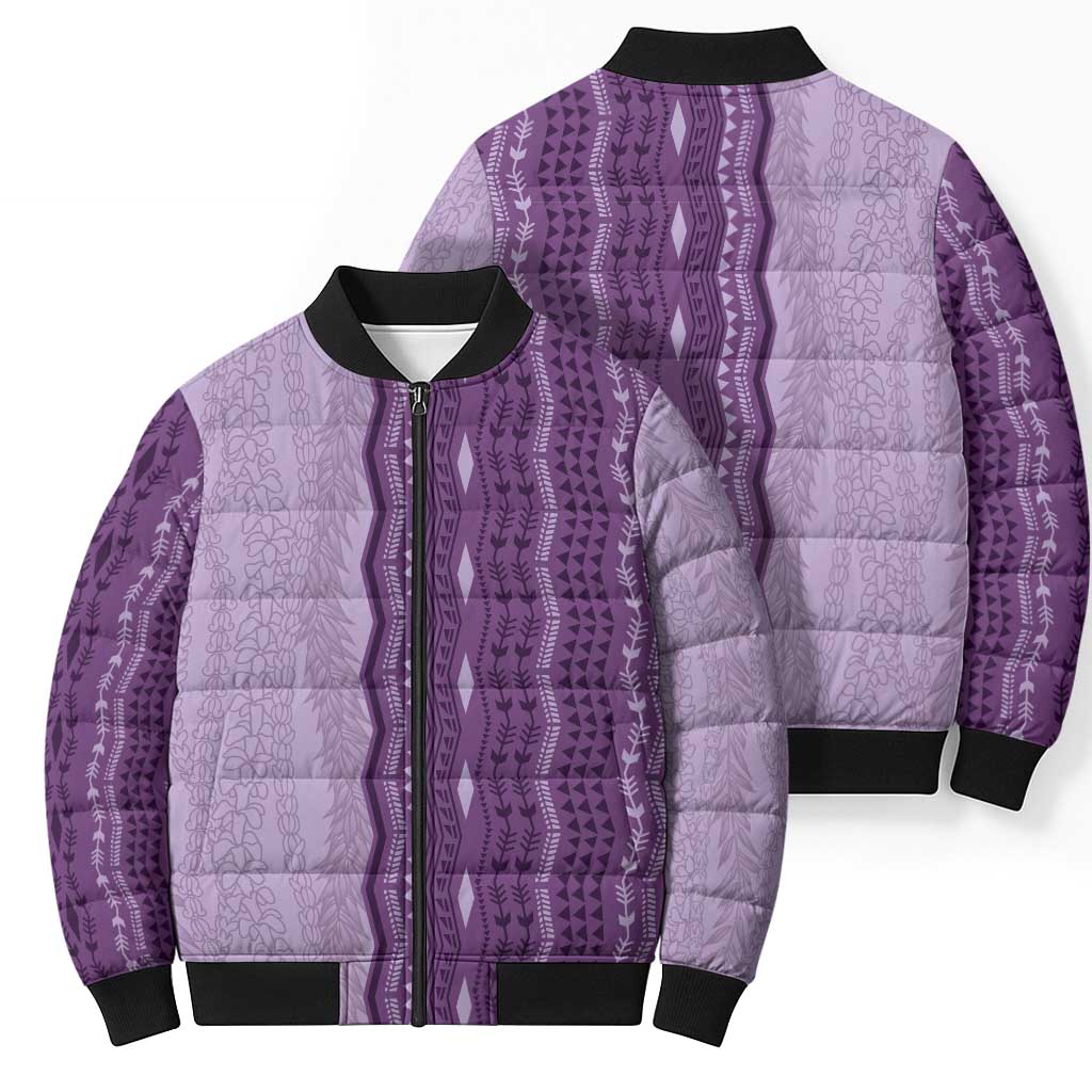 Vintage Violet Hawaiian Traditional Kapa Mix Flowers Lei Bomber Puffer Jacket LT7 - Polynesian Pride