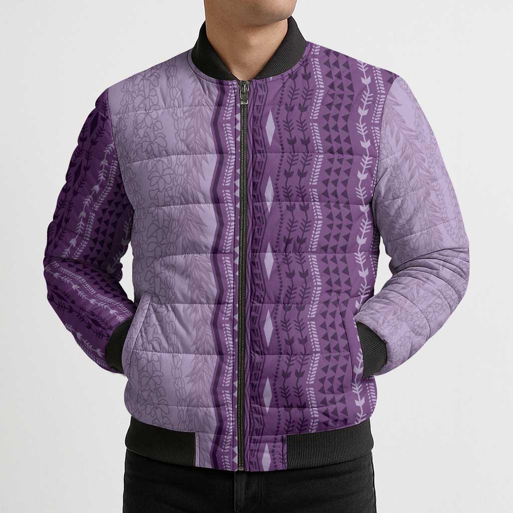 Vintage Violet Hawaiian Traditional Kapa Mix Flowers Lei Bomber Puffer Jacket LT7 - Polynesian Pride