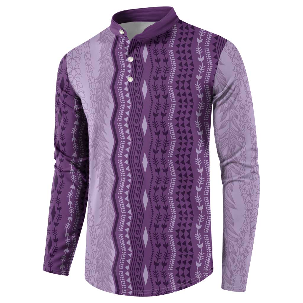 Vintage Violet Hawaiian Traditional Kapa Mix Flowers Lei Button Sweatshirt LT7 - Polynesian Pride
