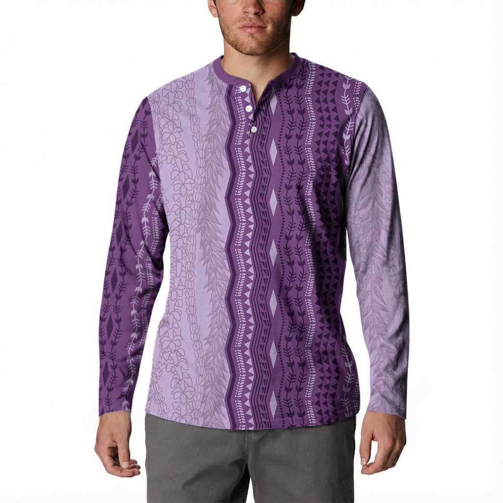 Vintage Violet Hawaiian Traditional Kapa Mix Flowers Lei Button Sweatshirt LT7 - Polynesian Pride
