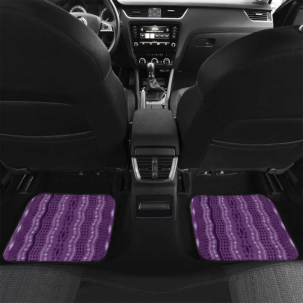 Vintage Violet Hawaiian Traditional Kapa Mix Flowers Lei Car Mats LT7 Set 2pcs - Back Violet - Polynesian Pride